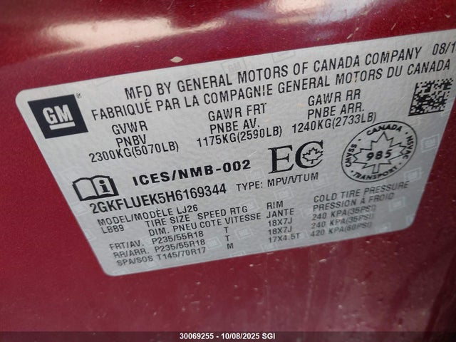 GMC lea - sidi: spark ignited direct injection, e85 max, alum 2017 2GKFLUEK5H6169344 Image 9