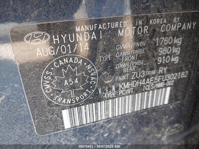 KMHDH4AE5FU302182 Hyundai dohc mpi nu