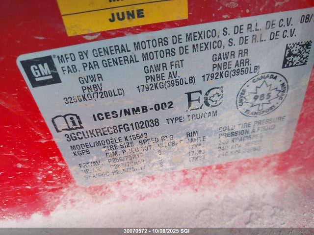 3GCUKREC8FG102038 Chevrolet l83 - vvt, active fuel management, aluminum