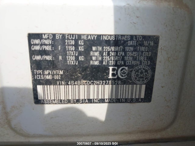Subaru c0 2017 4S4BSCDC2H3275528 Image 9