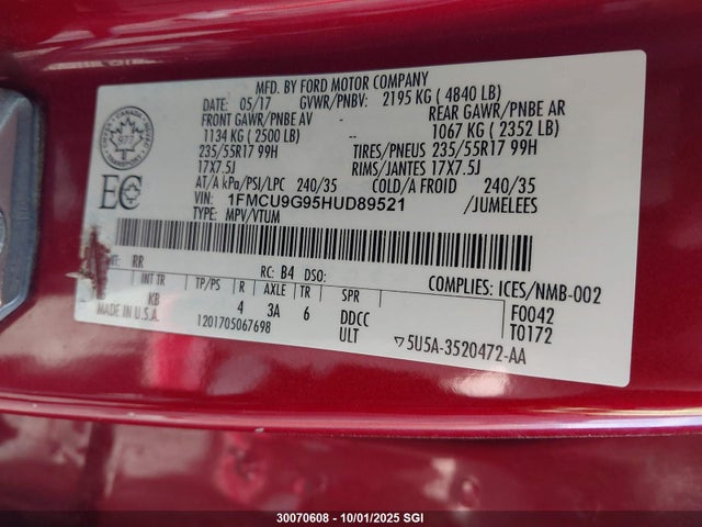 1FMCU9G95HUD89521 Ford 2017