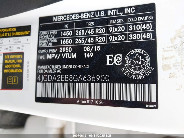 Mercedes-Benz om642 2016 4JGDA2EB8GA636900 Image 9