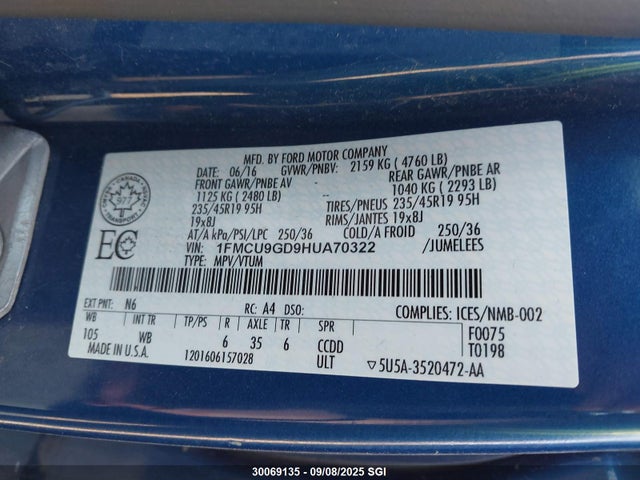 1FMCU9GD9HUA70322 Ford gtdi sigma w/premium fuel