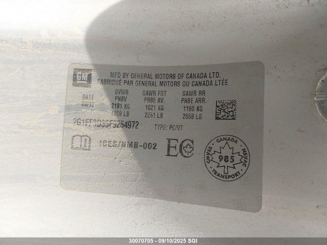 Chevrolet lfx 2015 2G1FF3D35F9254972 Image 9