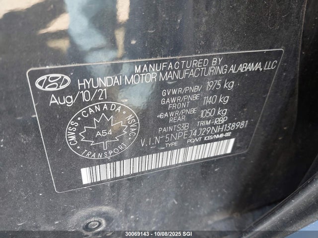 5NPEJ4J29NH138981 Hyundai t-gdi gamma ii