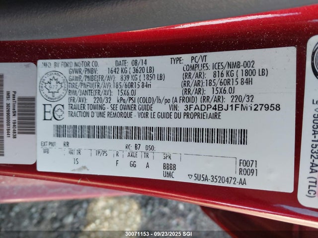 3FADP4BJ1FM127958 Ford 2015