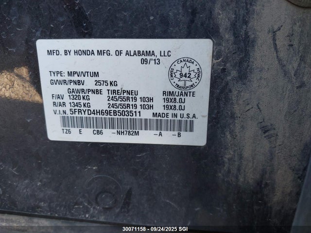 Acura j35y5 2014 5FRYD4H69EB503511 Image 9