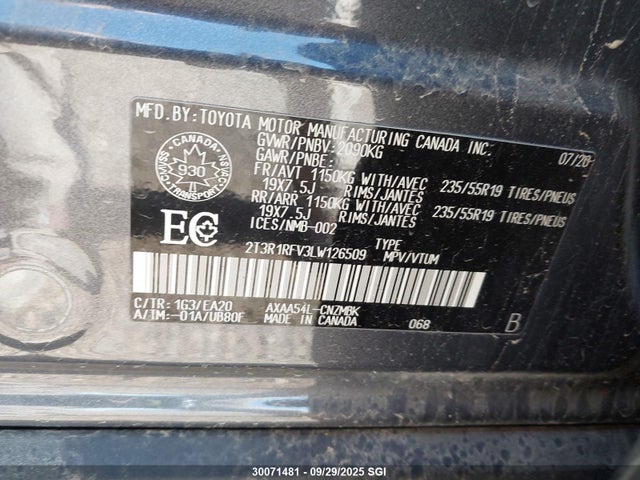 2T3R1RFV3LW126509 Toyota a25a-fks