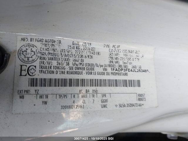 1FADP3FE4JL263485 Ford 1.0l gtdi