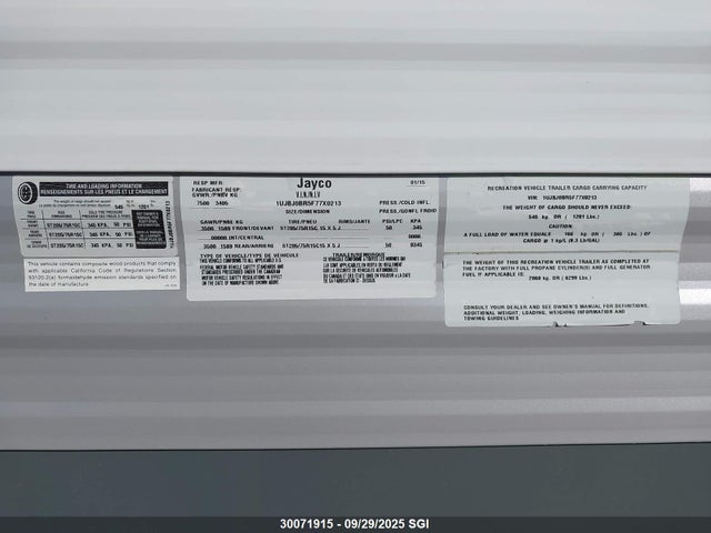1UJBJ0BR5F77X0213 Jayco 2015