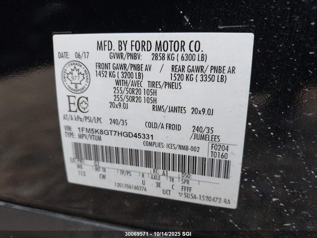 1FM5K8GT7HGD45331 Ford 3.5l gtdi