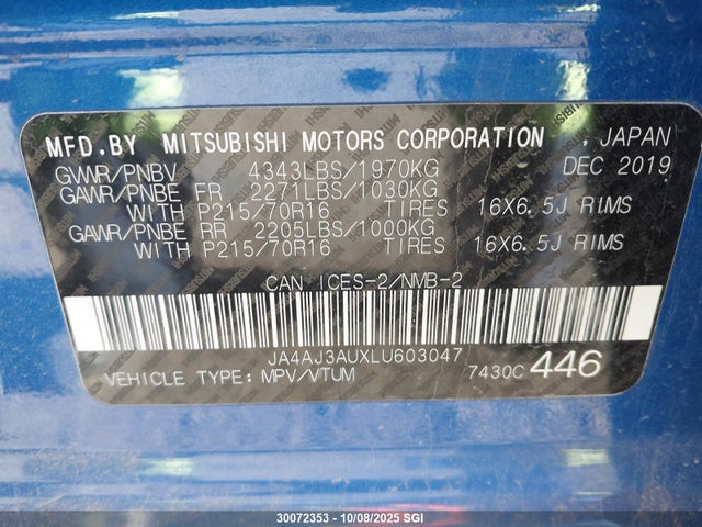 Mitsubishi mivec 2020 JA4AJ3AUXLU603047 Image 9