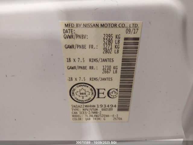 5N1AZ2MH4HN193494 Nissan 2017