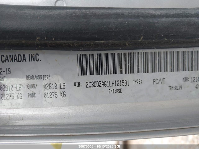 Dodge Challenger 2020 2C3CDZAG1LH121531 Image 9