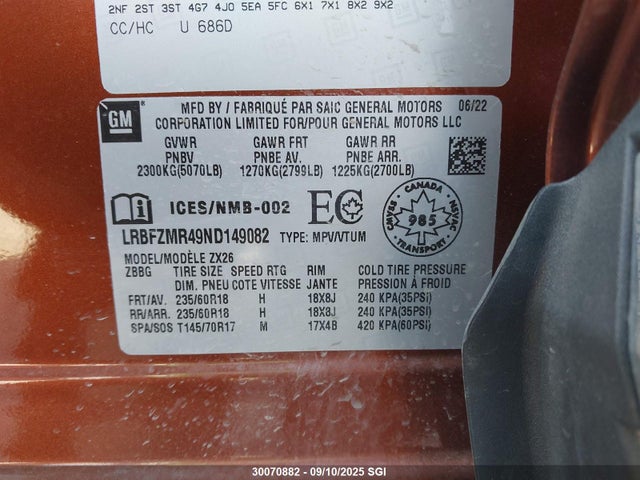 Buick lsy 2022 LRBFZMR49ND149082 Image 9