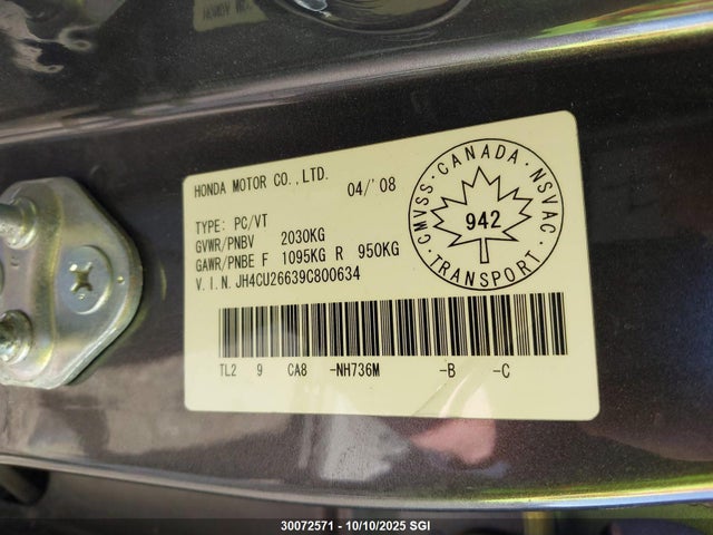Aukcja sprzedaży 2009 Acura Tsx, vin: JH4CU26639C800634, numer aukcji: 30072571