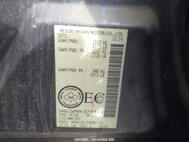 Nissan Altima 2015 1N4AL3AP9FN374973 Image 25