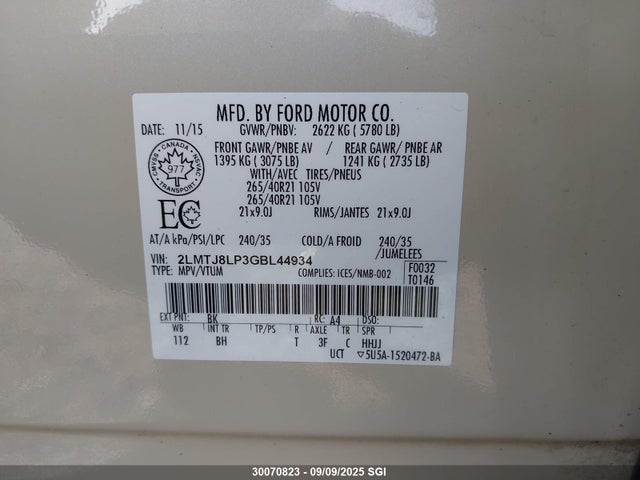 2LMTJ8LP3GBL44934 Lincoln gtdi
