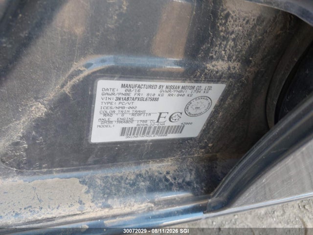 Продаж на аукціоні авто 2016 Nissan Sentra S/sv/sr/sl, vin: 3N1AB7APXGL675888, номер лоту: 30072029