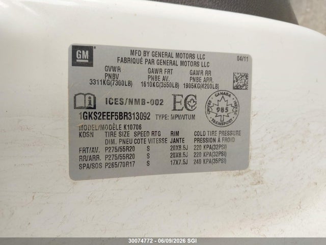 Aukcja sprzedaży 2011 Gmc Yukon Denali, vin: 1GKS2EEF5BR313092, numer aukcji: 30074772