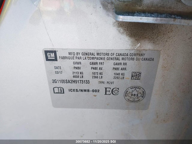 Chevrolet lcv -sidi: spark ignited direct injection, dcvcp, vvt: variable valve timing, e85 max, e0-e100, alum 2017 2G1105SA2H9173133 Image 9
