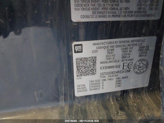 30076648 :رقم المزاد ، 1GTUUDED4PZ143788 vin ، 2023 Gmc Sierra K1500 Slt مزاد بيع