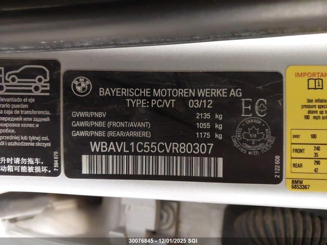2012 Bmw X1 Xdrive28i მანქანა იყიდება აუქციონზე, vin: WBAVL1C55CVR80307, აუქციონის ნომერი: 30076845