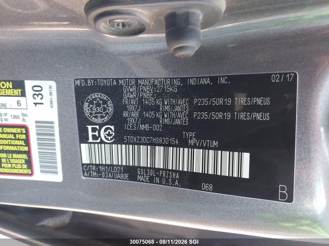 Продажа на аукционе авто 2017 Toyota Sienna Se, vin: 5TDXZ3DC7HS830154, номер лота: 30075068