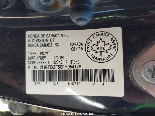 Honda Civic Lx 2015 2HGFB2F50FH054178 Image 9