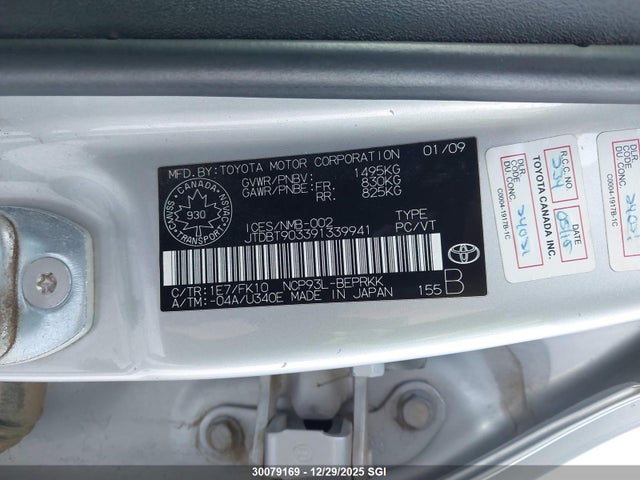 2009 Toyota Yaris მანქანა იყიდება აუქციონზე, vin: JTDBT903391339941, აუქციონის ნომერი: 30079169
