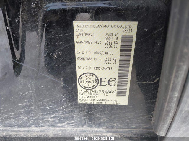 1N6AD0EV4EN734869 Nissan Frontier S/sv/sl/pro-4x