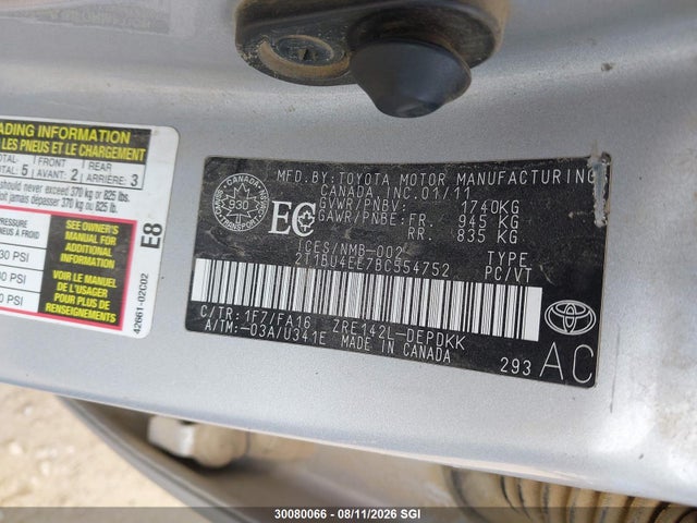 Продаж на аукціоні авто 2011 Toyota Corolla S/le, vin: 2T1BU4EE7BC554752, номер лоту: 30080066