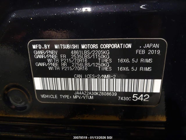 Mitsubishi Outlander Es 2019 JA4AZ2A30KZ608639 Image 9
