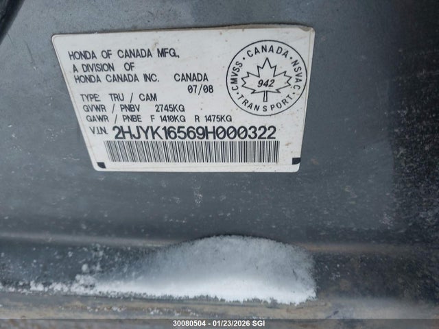 Aukcja sprzedaży 2009 Honda Ridgeline Rtl, vin: 2HJYK16569H000322, numer aukcji: 30080504