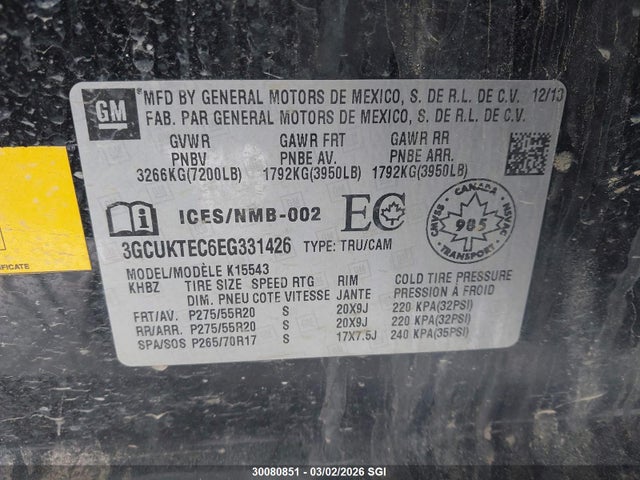 3GCUKTEC6EG331426 Chevrolet Silverado K1500 High Country