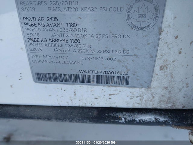 30081150 :رقم المزاد ، WA1CFCFP7DA016272 vin ، 2013 Audi Q5 Premium مزاد بيع