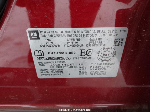 Chevrolet Silverado K1500 Lt 2017 3GCUKREC6HG260655 Image 9