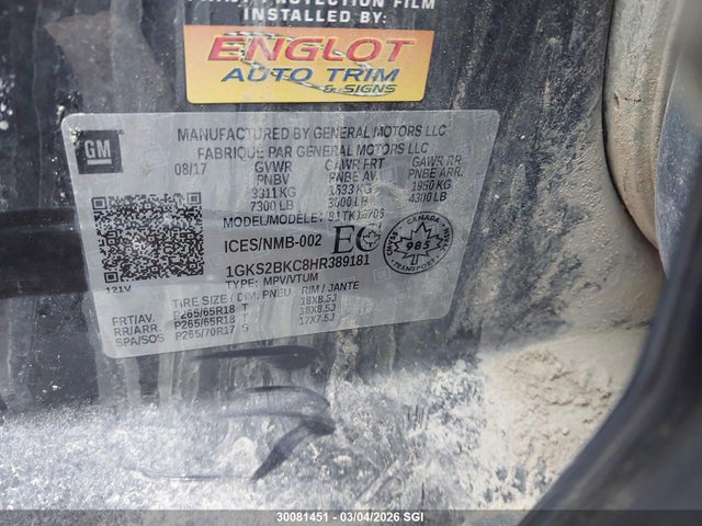 GMC YUKON SLT 2017 1GKS2BKC8HR389181 Image 9
