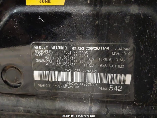 Mitsubishi Outlander Es 2019 JA4AZ2A34KZ609227 Image 9