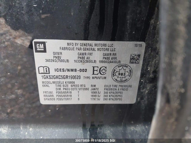 1GKS2GKC5GR190620 GMC Yukon Xl K1500 Slt