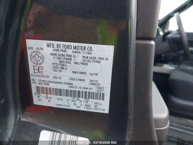Aukcja sprzedaży 2009 Ford Escape Xlt, vin: 1FMCU93G29KC18582, numer aukcji: 30081725