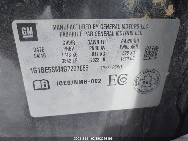 1G1BE5SM4G7257065 Chevrolet CRUZE LT