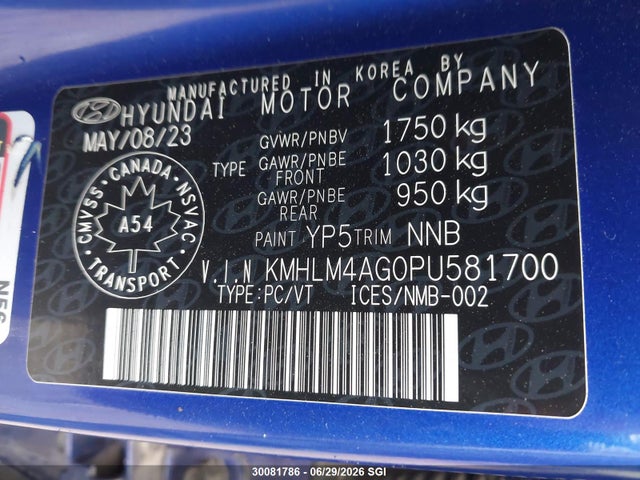 Продаж на аукціоні авто 2023 Hyundai Elantra Sel, vin: KMHLM4AG0PU581700, номер лоту: 30081786