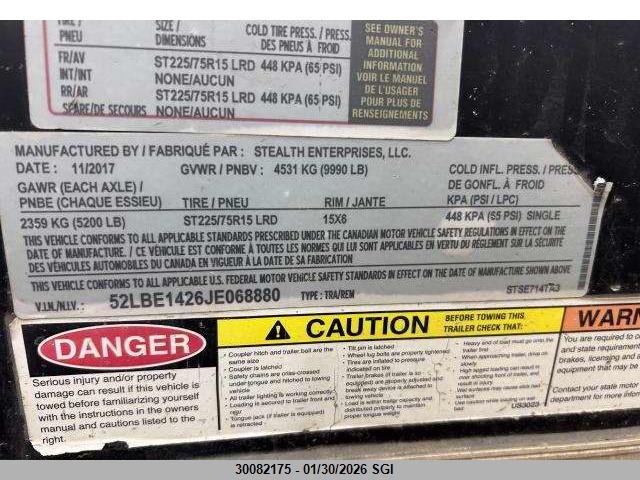 52LBE1426JE068880 Stealth Trailers Stse714ta3