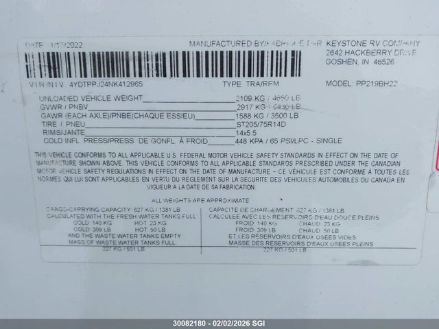 4YDTPPJ24NK412965 Keystone Passport