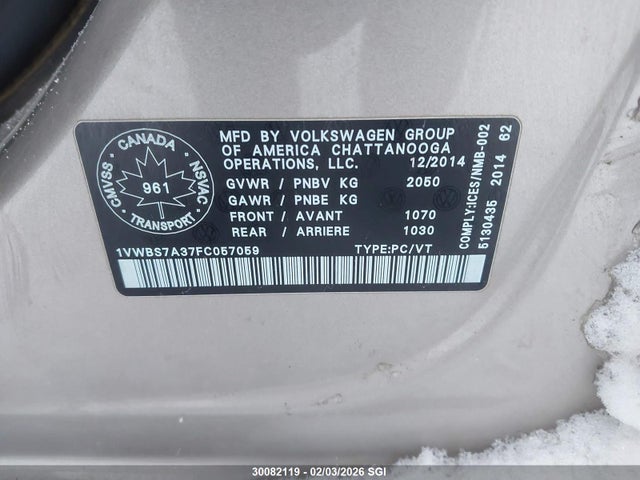 1VWBS7A37FC057059 Volkswagen PASSAT SE