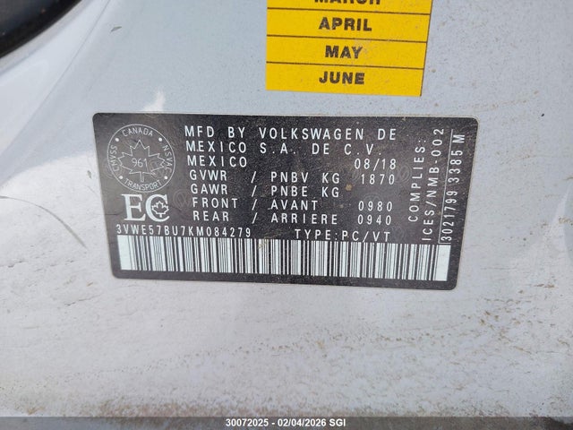 3VWE57BU7KM084279 Volkswagen JETTA SEL