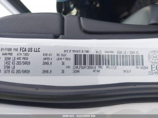 Jeep Grand Cherokee Limited 2015 1C4RJFBG0FC858416 Image 9