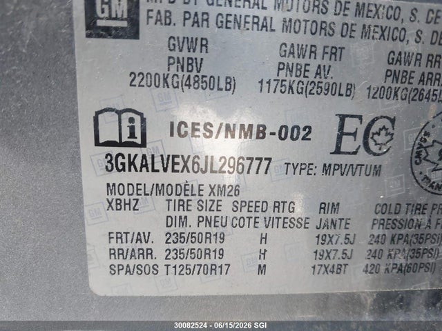 30082524 :رقم المزاد ، 3GKALVEX6JL296777 vin ، 2018 Gmc Terrain Slt مزاد بيع
