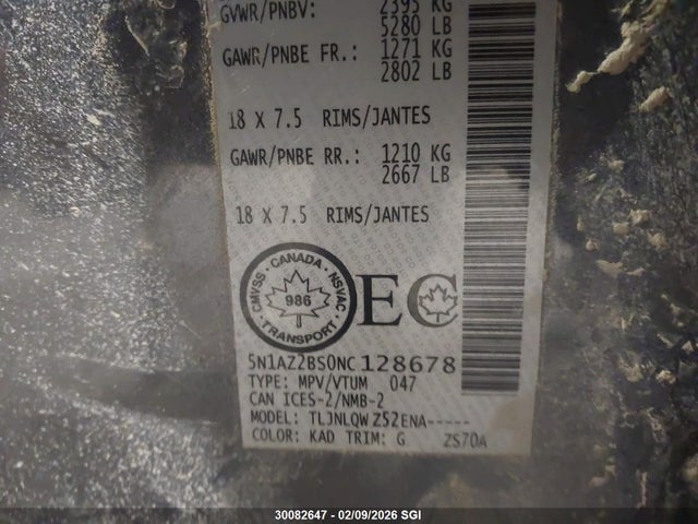 Nissan MURANO SV 2022 5N1AZ2BS0NC128678 Image 9